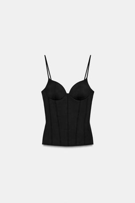 ZARA ТОП ИЗ СМЕСОВОГО ПОЛИАМИДА С КРУЖЕВОМ, ЧЕРНЫЙ