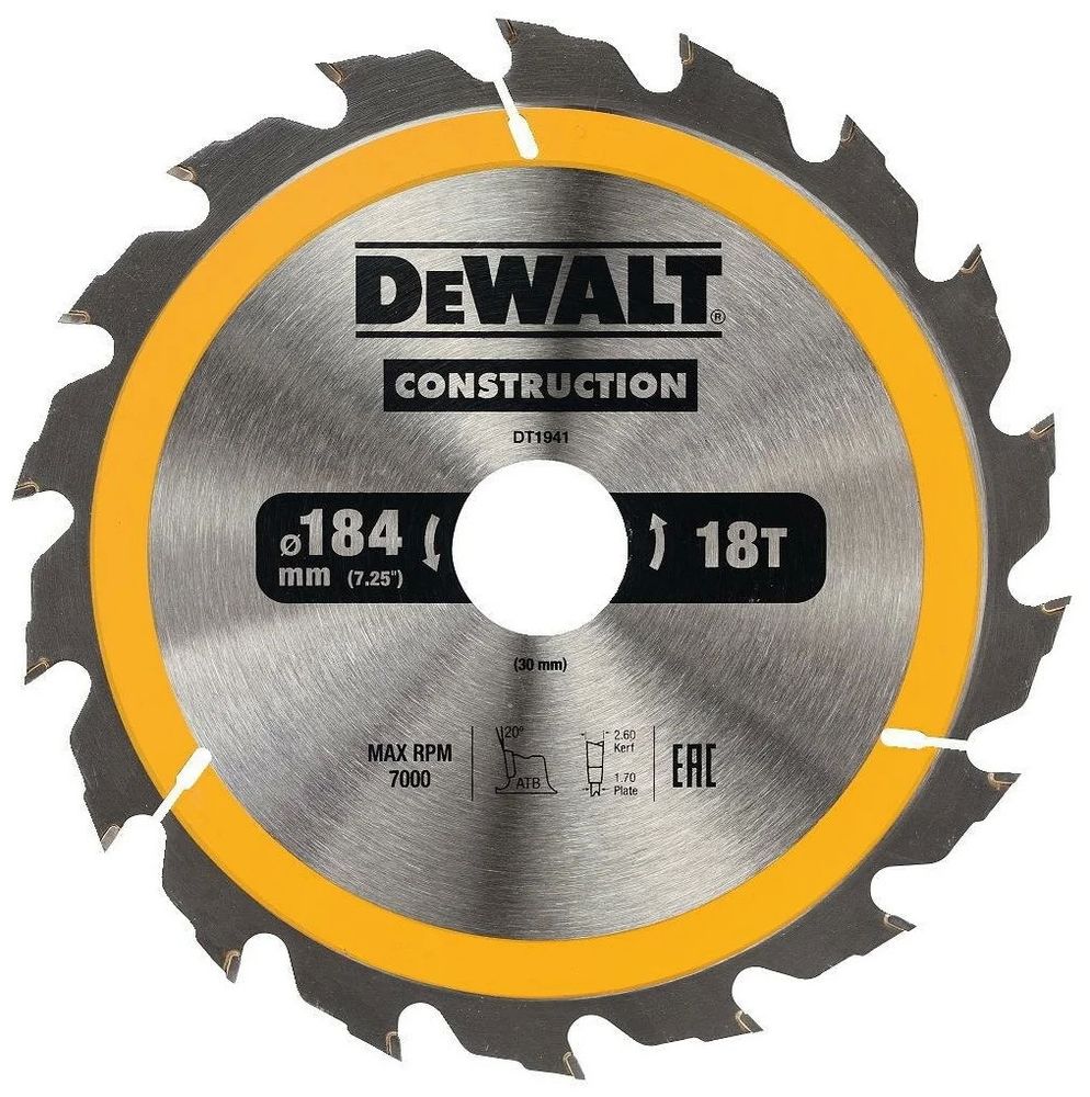 DeWalt, DT1941, Пильный диск CONSTRUCT 184/30 1.8 18 ATB +20°, шт