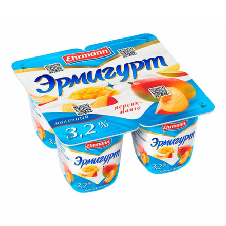 Йогурт Эрмигурт Персик-Манго 3,2 % 100 гр