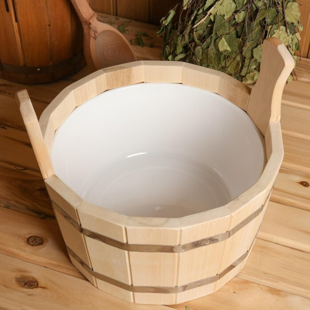 Шайка из липы, 9 л, круглая, пластиковая вставка 4901842