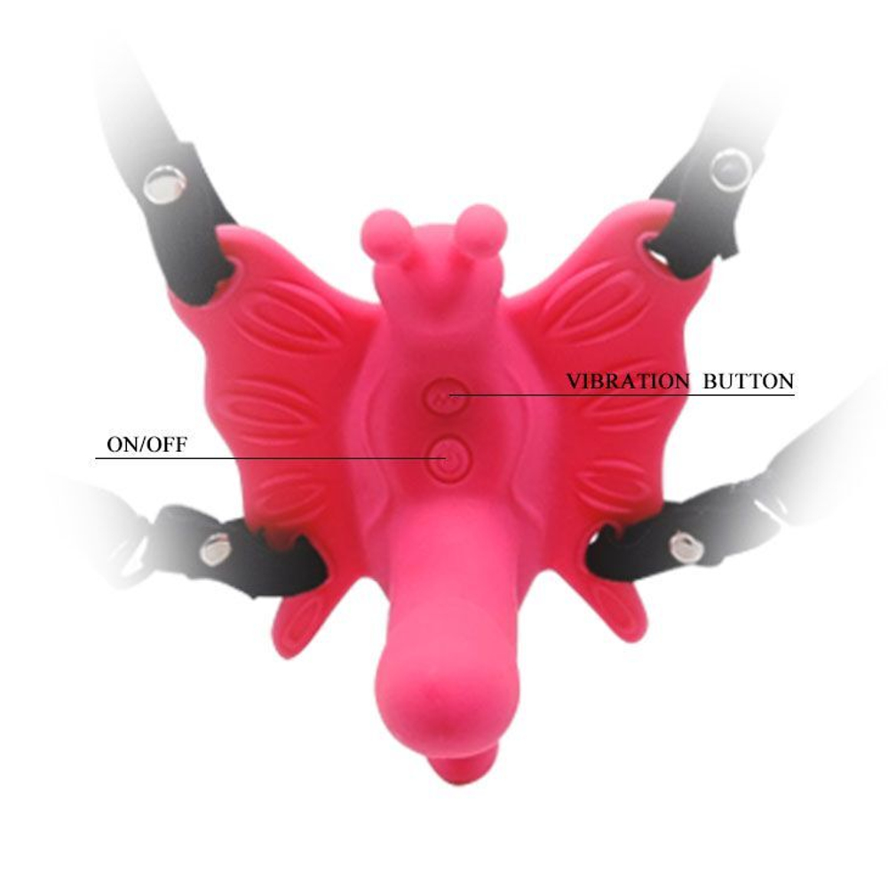 Стимулятор клитора бабочка на ремешках с вибрацией (Цвет: розовый)