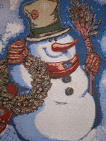 Декоративный гобеленовый чехол для интерьерной подушки Снеговик с веночком 38*38