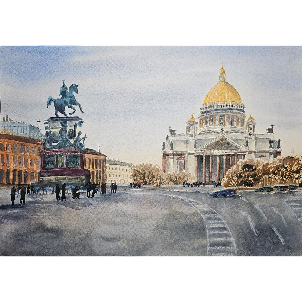 Картина авторская акварельная в паспарту 40х50 см на стену для интерьера "На пороге весны"