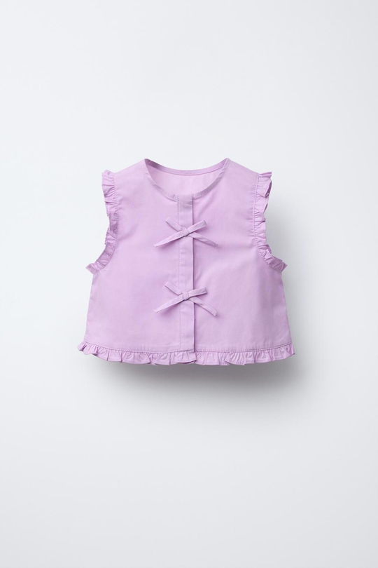 ZARA РУБАШКА С БАНТИКАМИ, СИРЕНЕВЫЙ