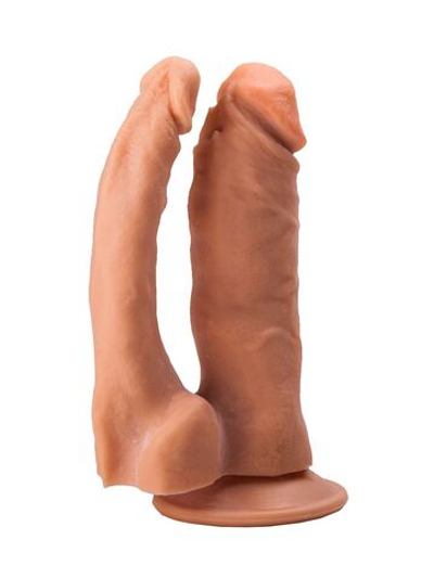 Двойной гелевый фаллоимитатор на присоске - 16,5 см. (Цвет: телесный)