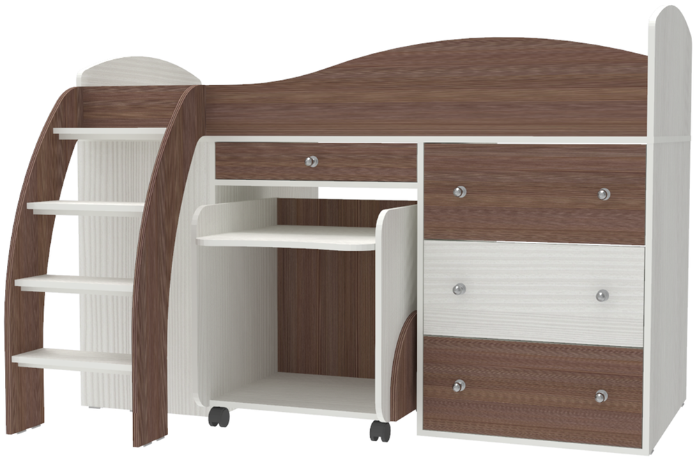 Кровать-чердак КарИВи Малыш 2 Белое Дерево Бодего Темный