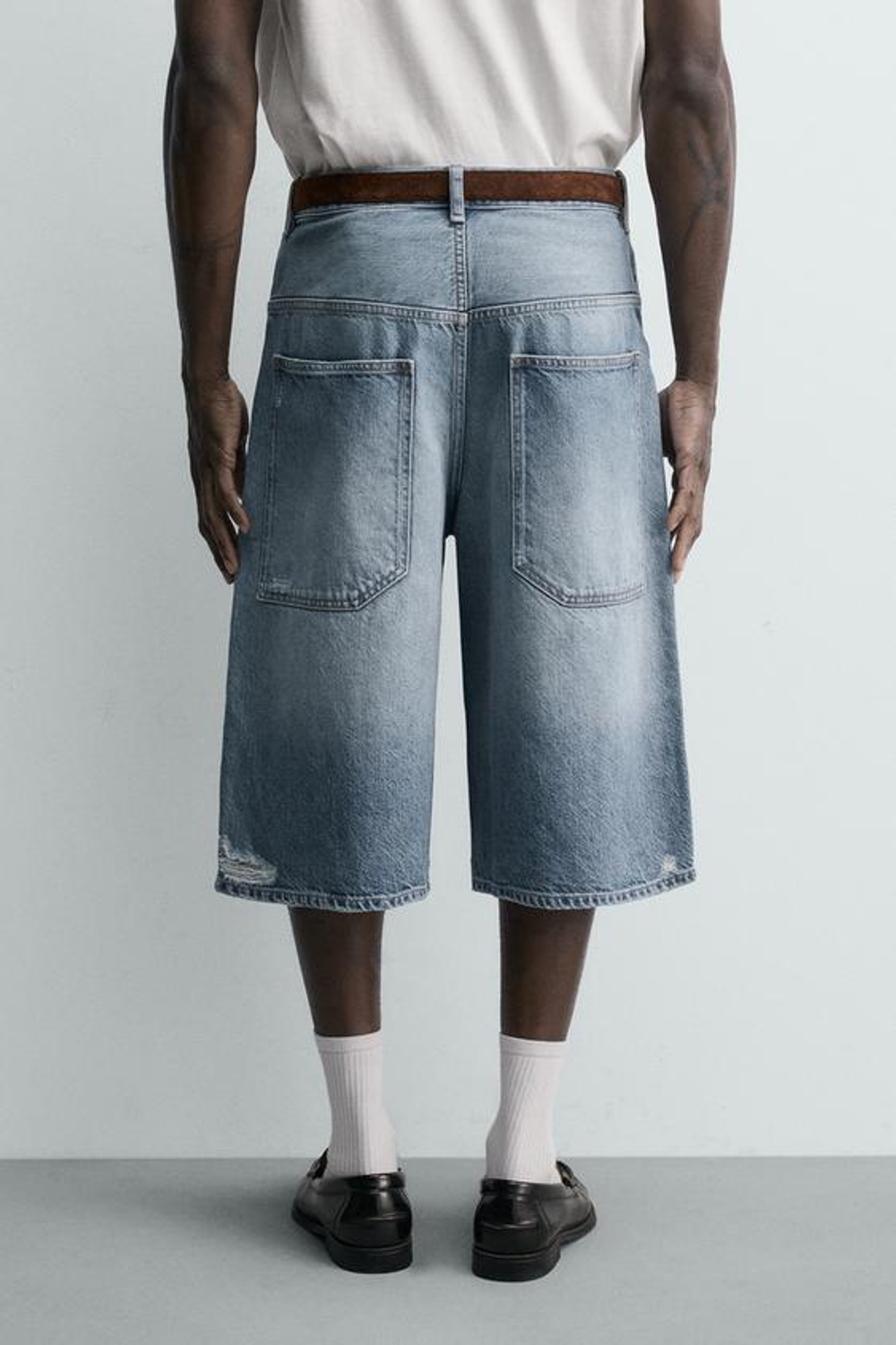 ZARA ДЖИНСОВЫЕ ШОРТЫ BAGGY FIT, СИНИЙ