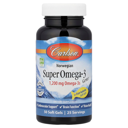 Carlson, норвежская Super Omega-3 Gems®, 50 капсул