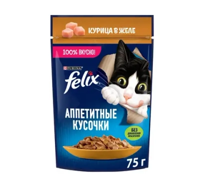 Felix влажный корм для кошек аппетитные кусочки с курицей пауч 75 г
