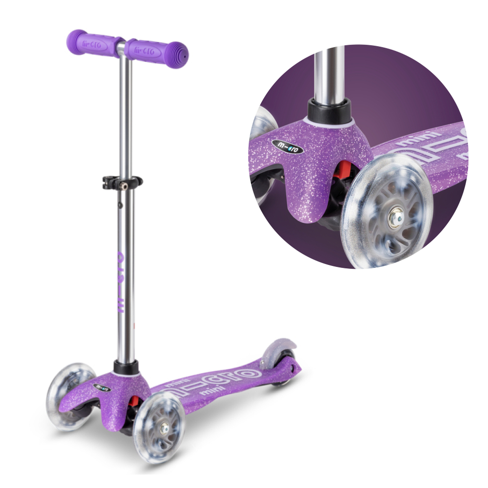 Cамокат Mini Micro Deluxe Блестящий LED сиреневый