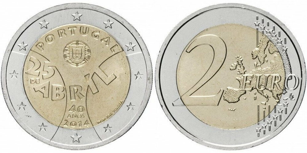 Португалия 2 евро, 2014 40 лет Революции гвоздик UNC