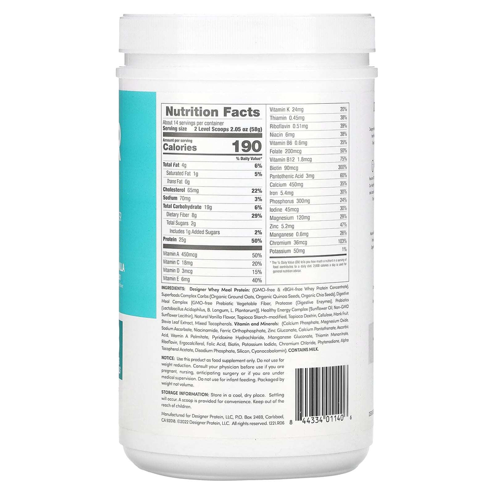 Designer Wellness, Designer Whey, протеиновый порошок для замены приемов пищи, ваниль, 783 г (1,72 фунта)