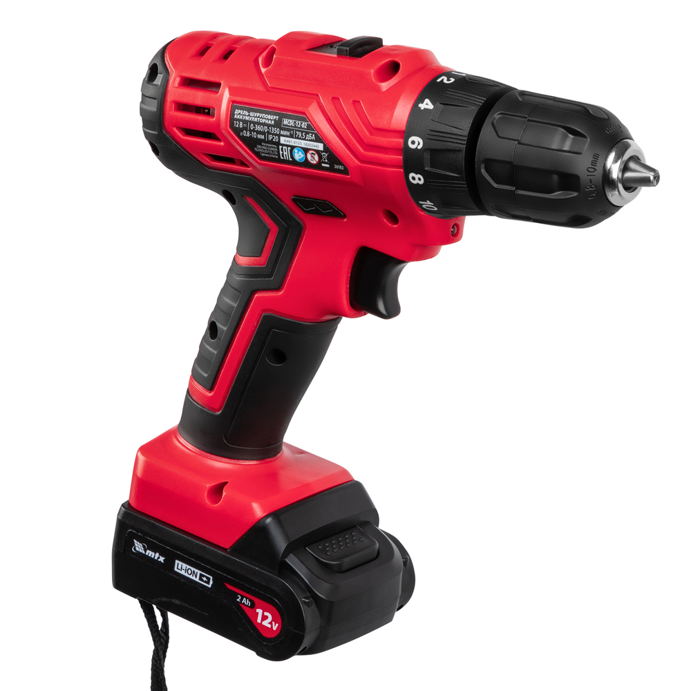 Дрель-шуруповерт аккумуляторная MCDL-12-02, Li-Ion, 12 В, 2 акк. MTX