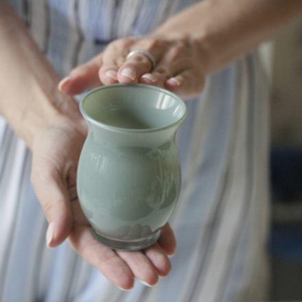 Вазочка кувшинчик серо-бирюзовая D7 x H9 см