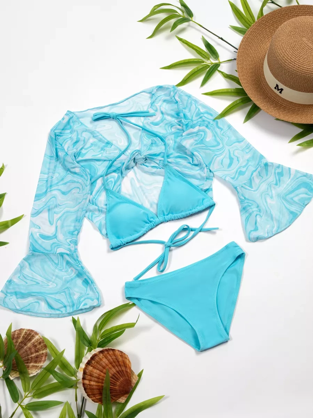 купальник раздельный 3 в 1 кроп топ парео и трусики