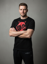 Футболка спортивная хлопковая мужская черная LEGENDA Хоккеисты красные