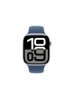 Apple Watch Series 10, 46 мм, серебристый алюминий, спортивный ремешок цвета "Denim", S/M (MWWL3)