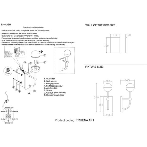 Бра Crystal Lux Truena AP1 Nickel