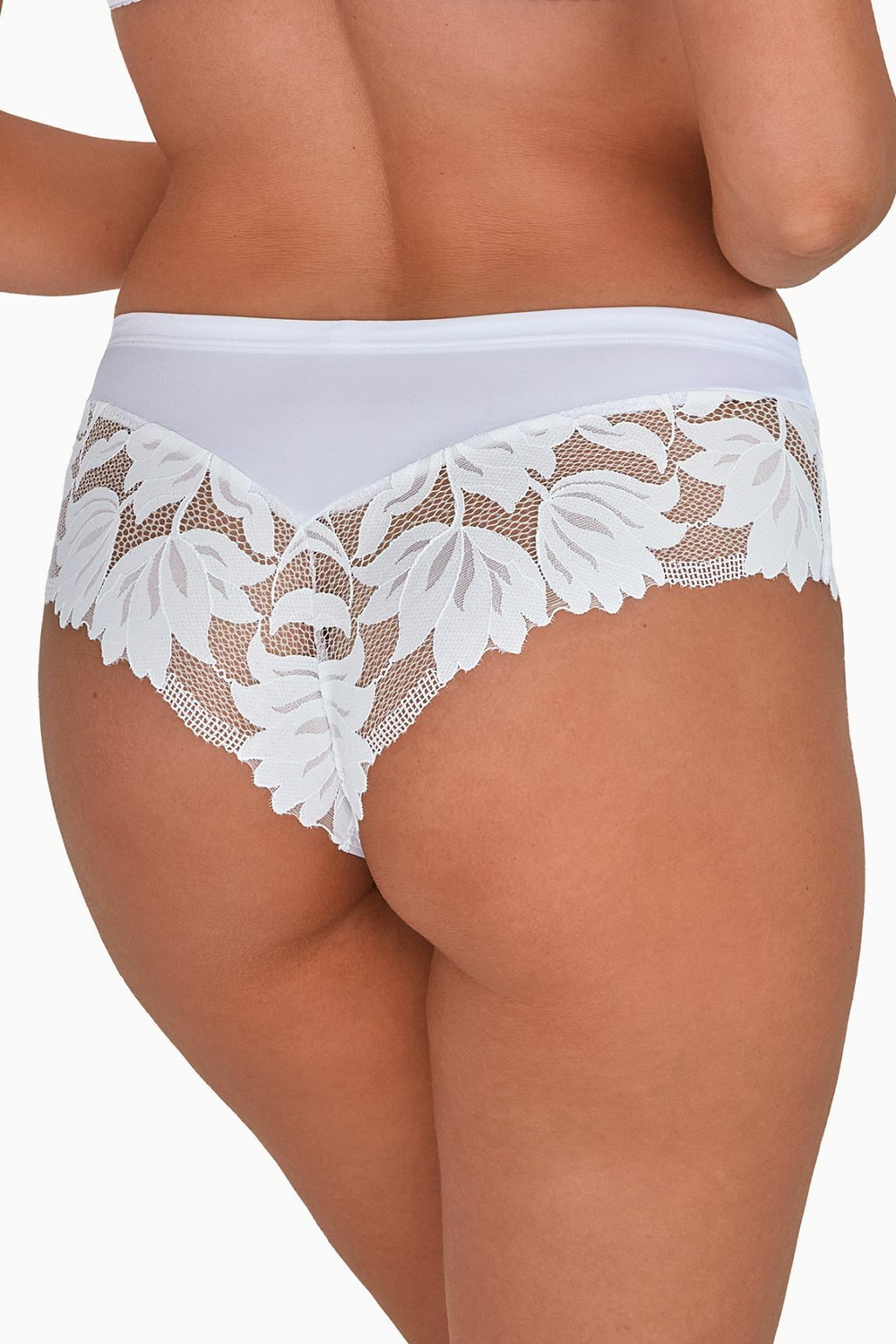 Трусики-бразилиана из кружевного полотна с растительным рисунком (Размер: L) (Цвет: белый)