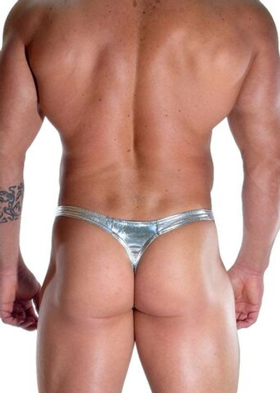 Серебристые блестящие трусы-тонги (Размер: XL) (Цвет: серебристый)