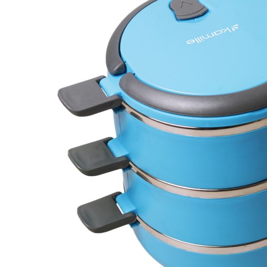 Ланч бокс тройной 2100 мл. круглый Kamille KM-2107 (пластик, нержавеющая сталь)