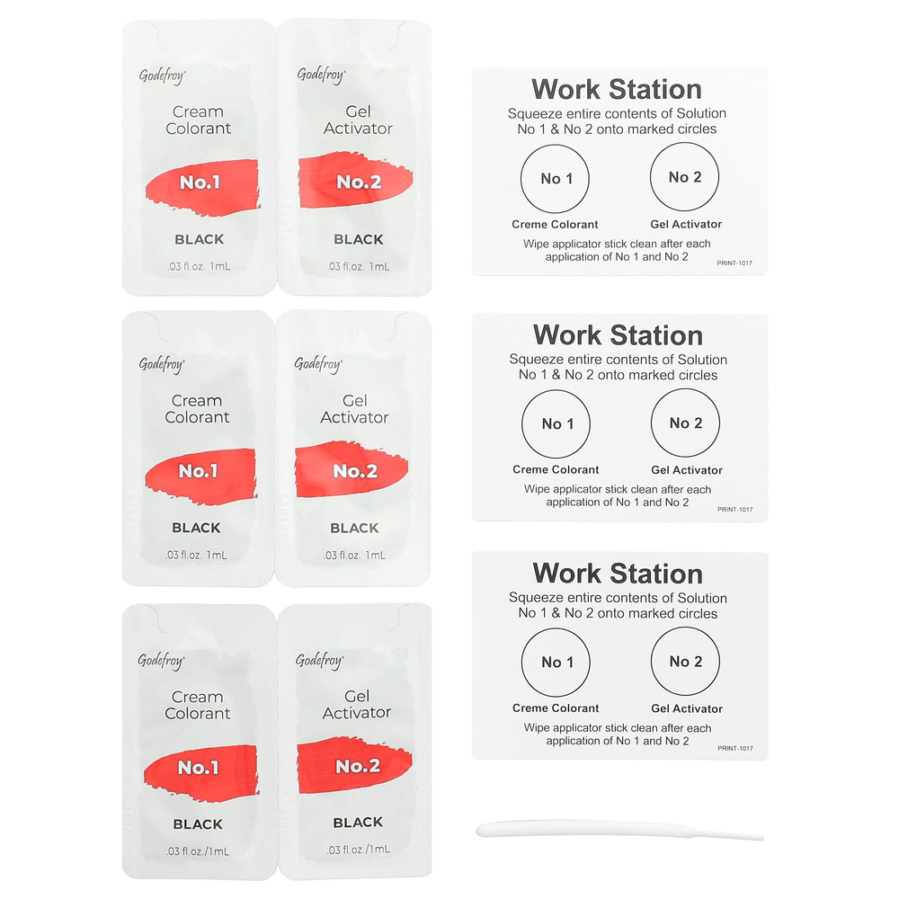 Godefroy, Мгновенный оттенок для бровей, Natural Black, 3 комплекта для нанесения