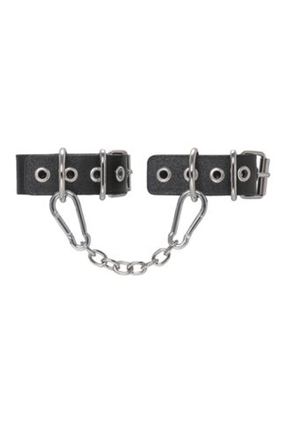 Черные кожаные наручники-браслеты из одного ремешка с люверсами (Цвет: черный)