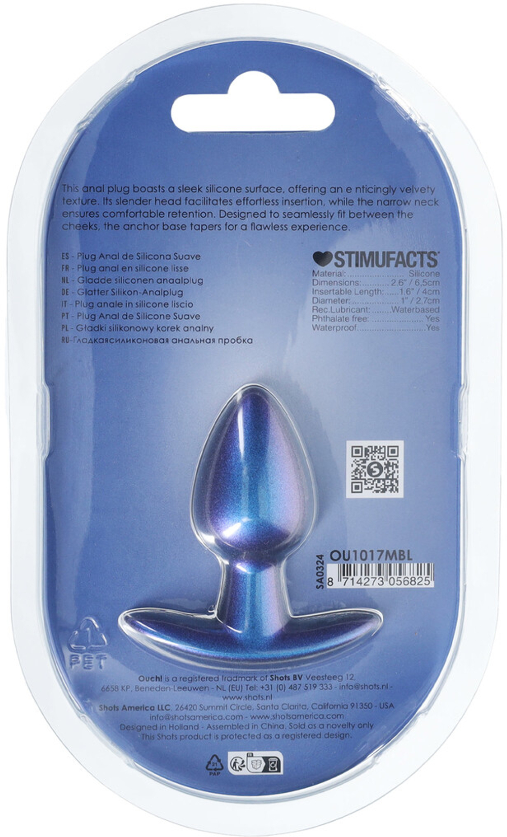 Shots Media Metallic Blu S - Анальная пробка из силикона