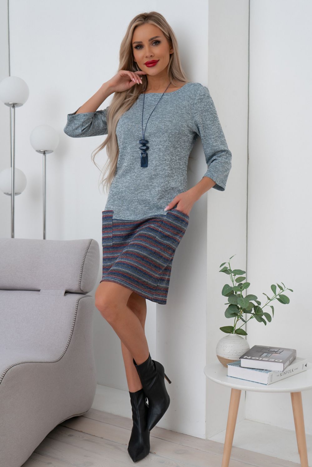 Платье Кэмерон (серый/принт) Р11-592/2 Nikol (Акция)