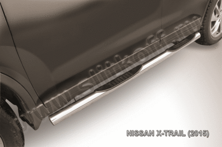 Пороги из нержавейки Nissan X-Trail (2013-2023) d76 с проступями