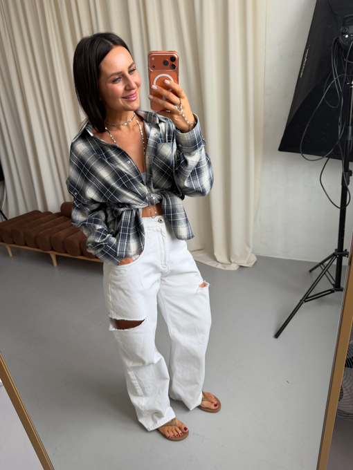 Рубашка трансформер в клетку серо-синяя