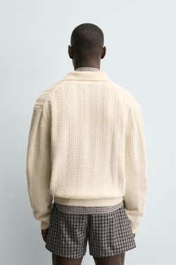 ZARA КАРДИГАН СО СТРУКТУРНЫМ УЗОРОМ «КОСЫ», ЭКРЮ