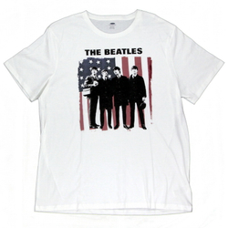 Футболка The Beatles группа на фоне американского флага белая (409)