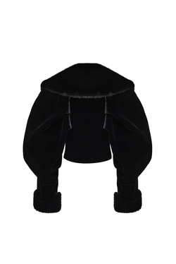 Укороченное пальто из бархата со вставками из искусственного меха