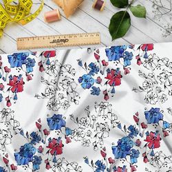 Ткань кулирная гладь полевые цветочки с контурами