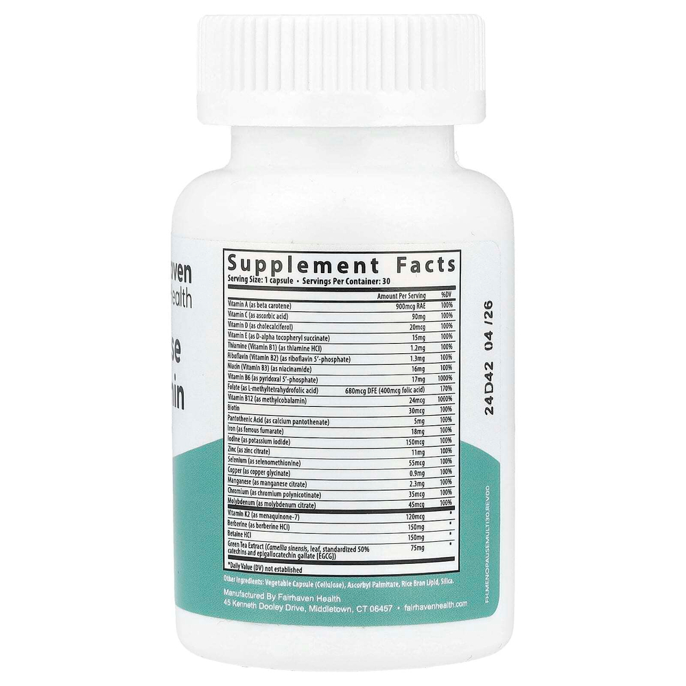 Fairhaven Health, Основные мультивитамины для менопаузы, 30 капсул