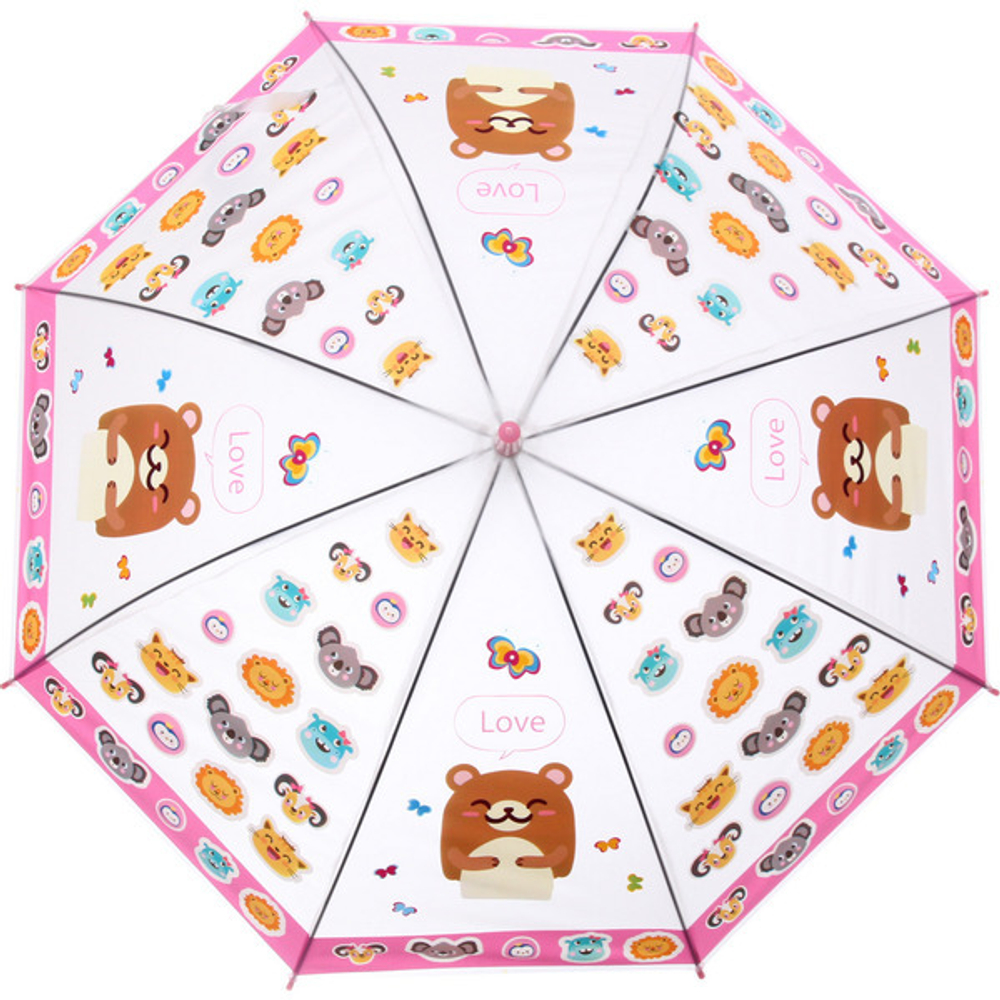 Зонт детский полуавтомат «Ultramarine - Happy», 8 спиц, d-86см, длина в слож. виде 65см, розовый