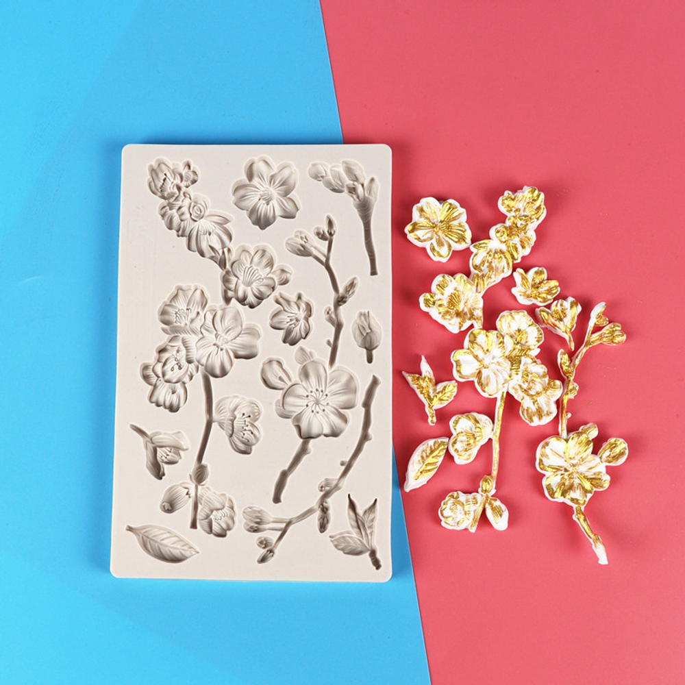 Прямоугольный молд "Вишня, саккура с листьями и ветками"