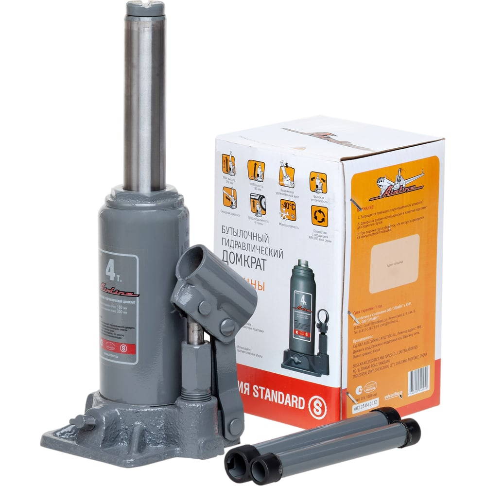 Домкрат автомобильный бутылочный 4 т гидравлический (Высота подхвата 180 мм, Высота подъема 340 мм) AJ-B-04S