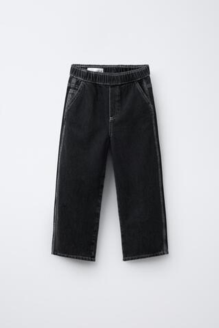 ZARA ДЖИНСЫ BALLOON С КОНТРАСТНОЙ СТРОЧКОЙ, ЧЕРНЫЙ