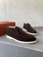 Замшевые коричневые ботинки лоферы Loro Piana Open Walk премиум класса