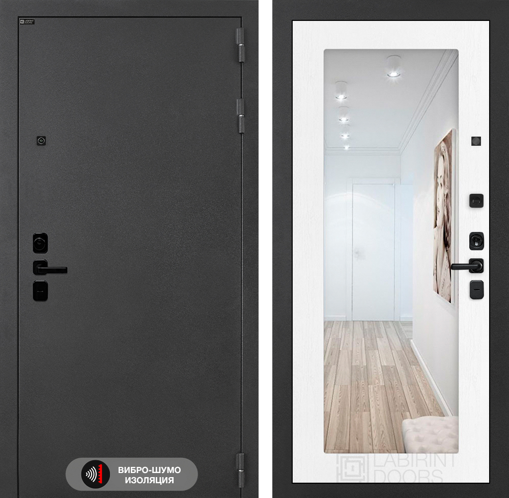 Дверь Входная Лабиринт ACUSTIC С зеркалом 18 Белое дерево