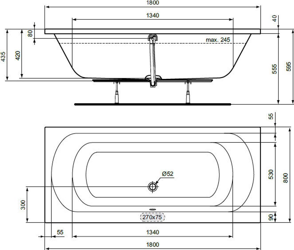 Акриловая ванна Ideal Standard 180х80 W004601 SIMPLICITY