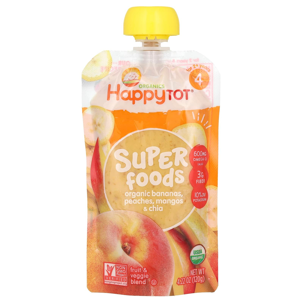 Happy Family Organics, Happy Tot, суперфуды, этап 4, бананы, персики, манго и чиа, 120 г (4,22 унции)