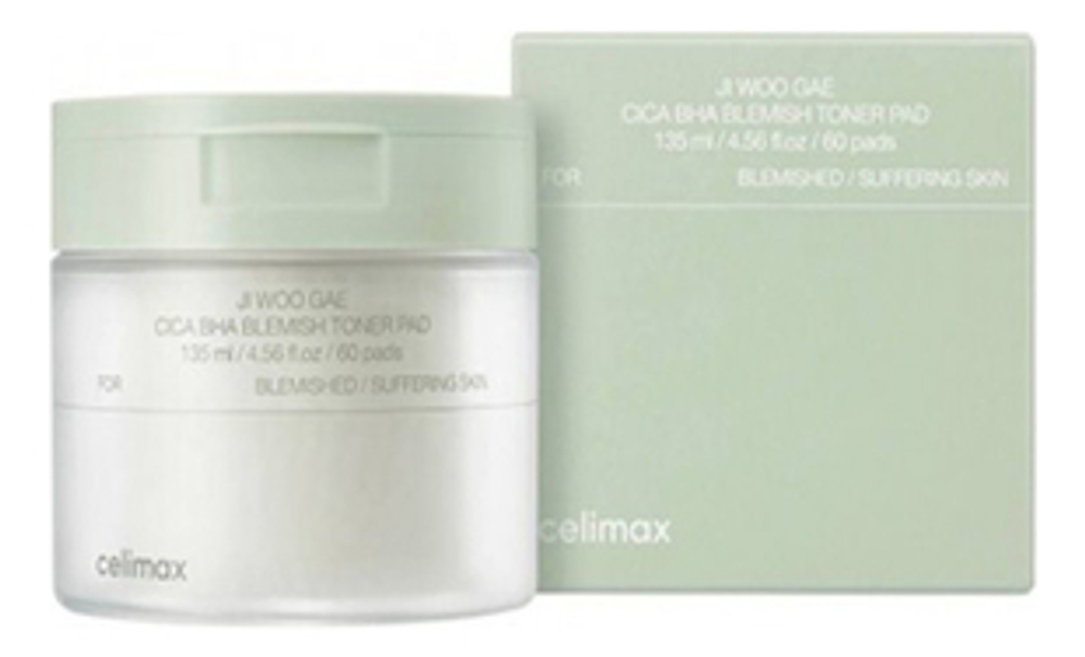 Пэды для борьбы с несовершенствами кожи Celimax Jiwoogae cica BHA blemish toner pad