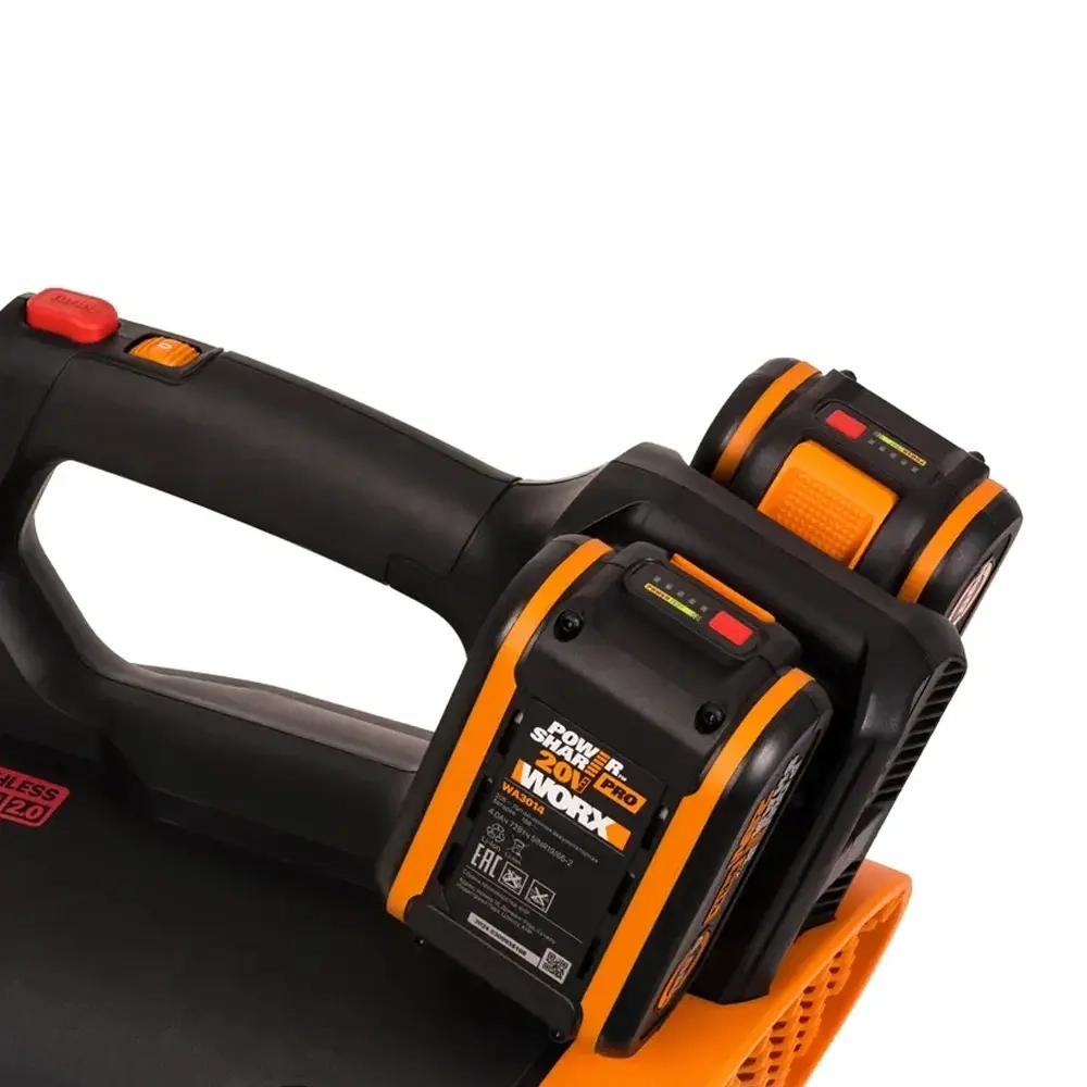 WORX WG581E 40В воздуходувка аккумуляторная (2 x 4 Ач, ЗУ) 62.5 м/с