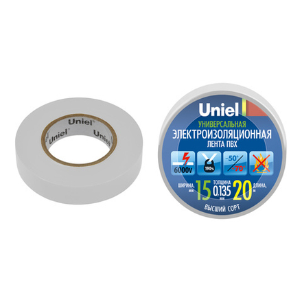 UIT-135P 20-15-01 WHT Изоляционная лента Uniel 20м. 15мм. 0.135мм. 1шт. цвет Белый