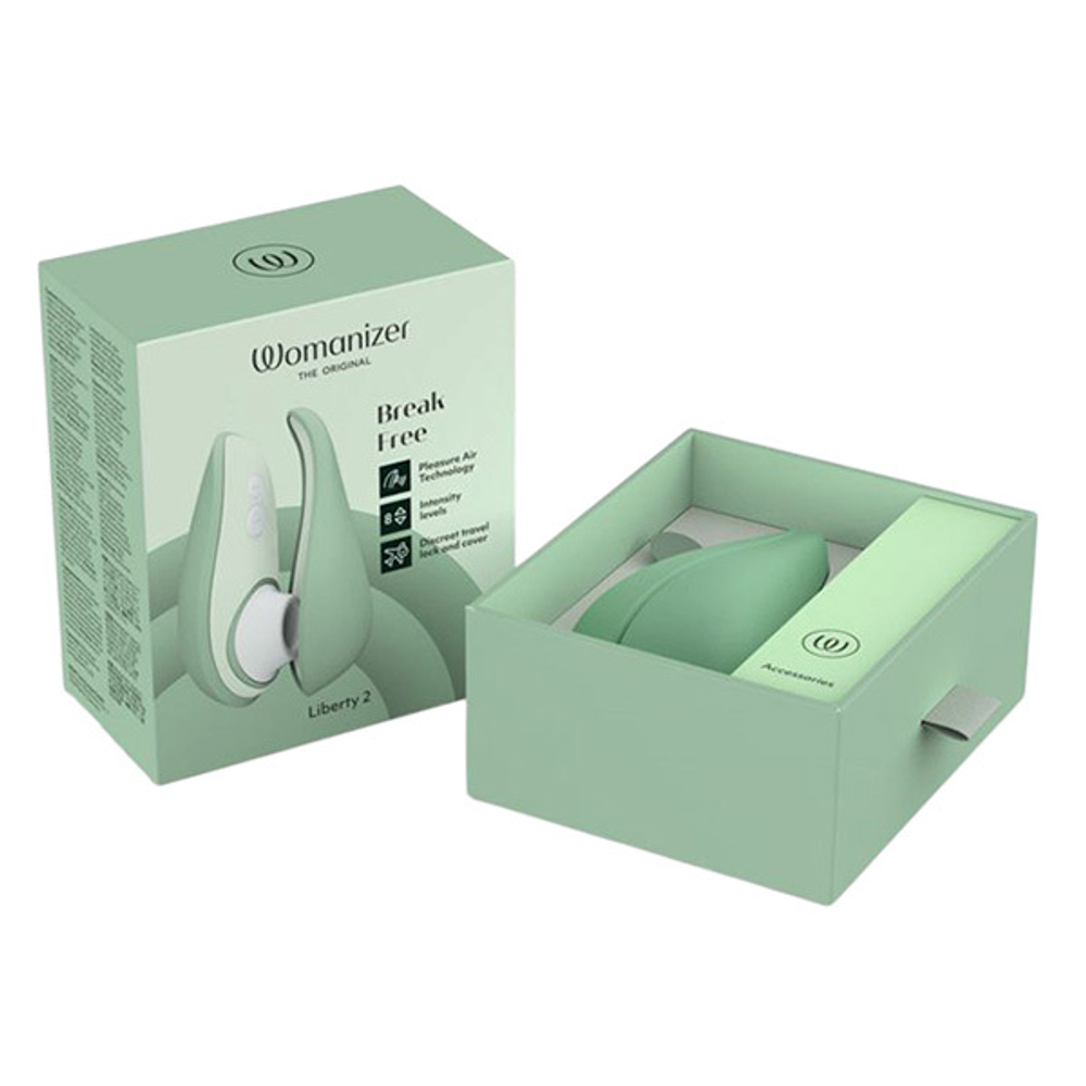 Серо-зеленый бесконтактный клиторальный стимулятор 10см Womanizer Liberty 2 Sage WZ112SG2