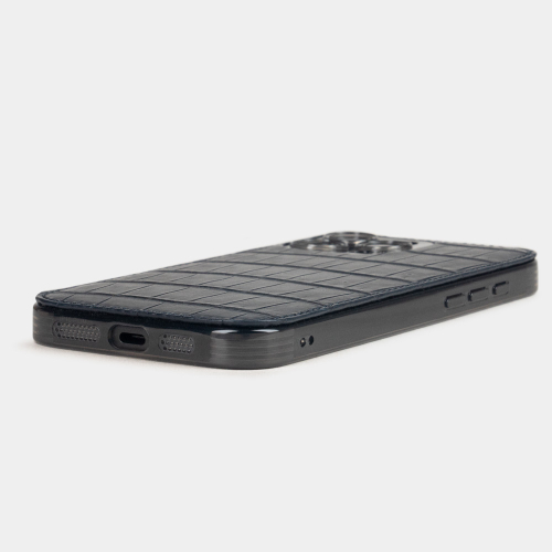 Чехол-накладка кожаная для iPhone 16 Pro Max, аллигатор синего цвета