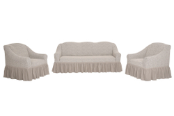Комплект чехлов на диван и кресла с оборкой Жаккард, цвет Слоновая кость